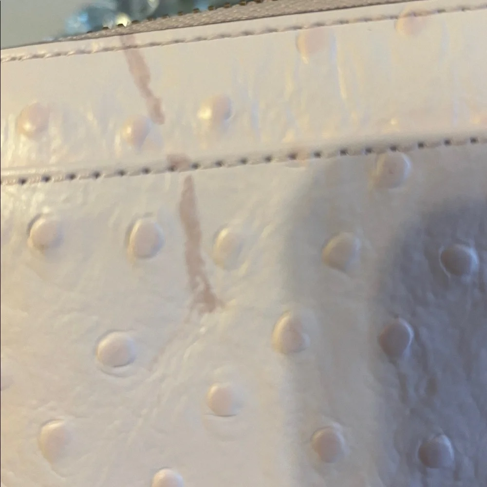Kate Spade blush pink ostrich leather Large Bow zip round wallet